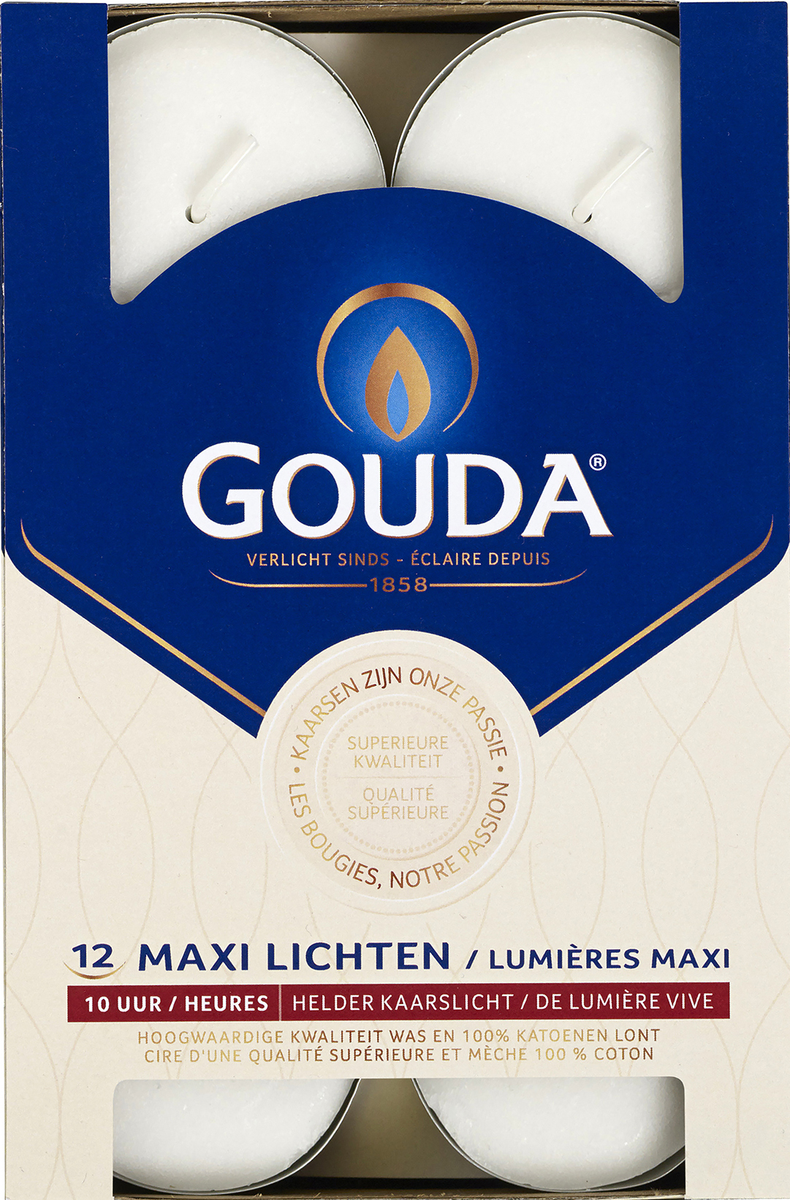 Gouda Maxi waxinelicht 10 uur wit 12.00 Stuks