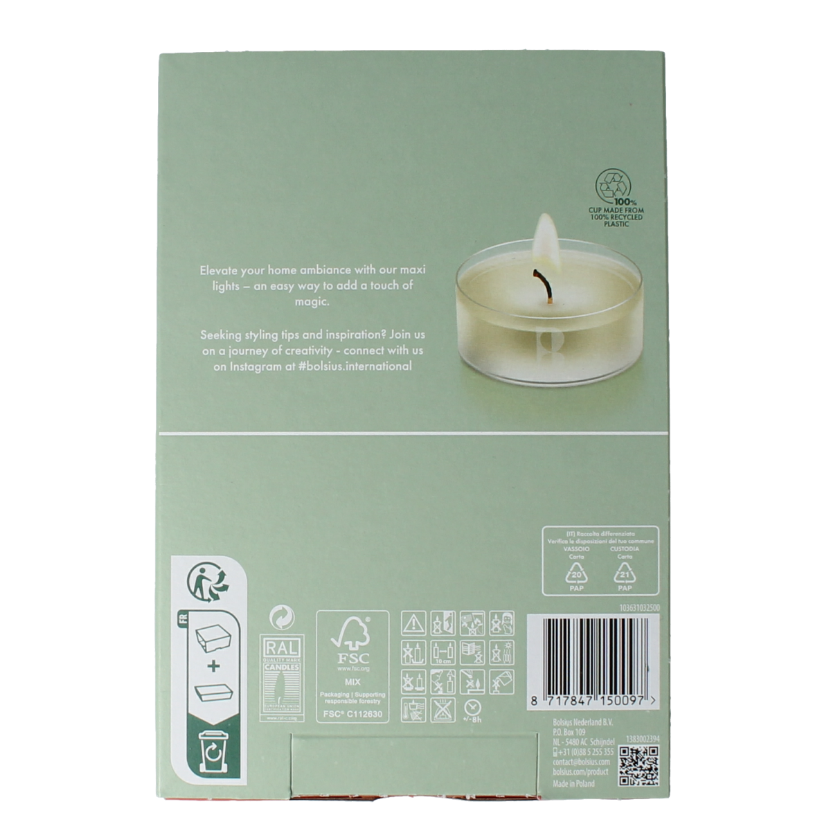 Bolsius Crystal maxi lights 8 uur doos 12.00 Stuks