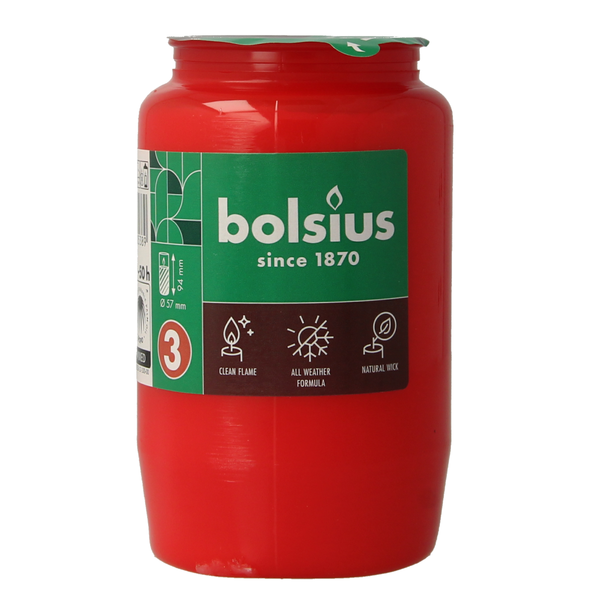Bolsius Herdenkingslicht nr 3 rood 1.00 Stuks
