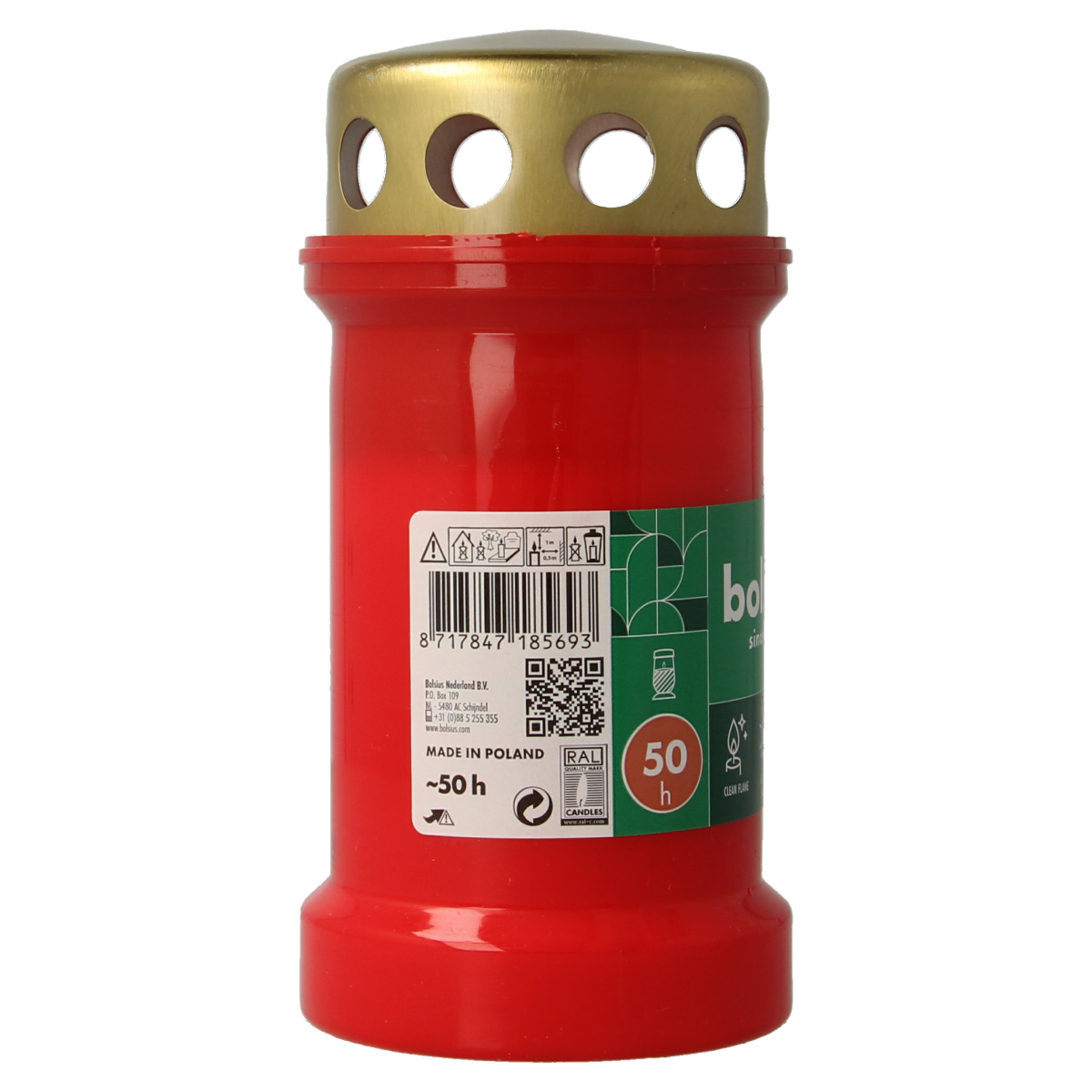 Bolsius Herdenkingslicht nr3 rood met deksel 1.00 Stuks