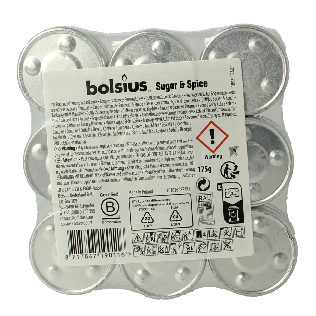 Bolsius Geurtheelicht multi colour brick 18 sugar & spice 18.00 Stuks