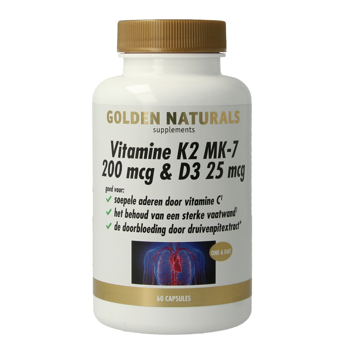 Golden Naturals Vitamine K2 200mcg & D3 25mcg 60.00 Vegetarische capsules