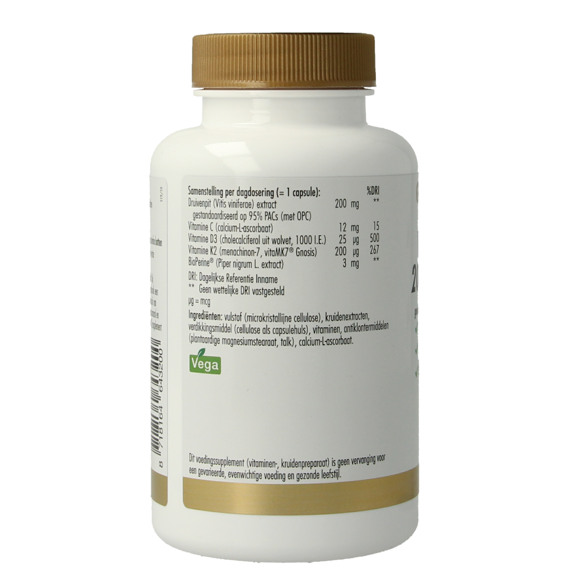 Golden Naturals Vitamine K2 200mcg & D3 25mcg 60.00 Vegetarische capsules