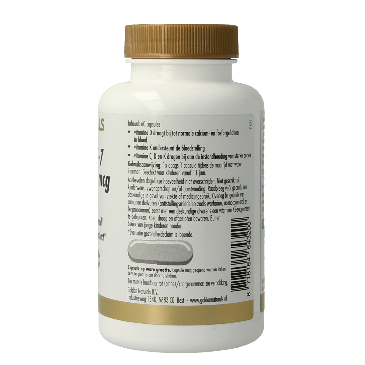 Golden Naturals Vitamine K2 200mcg & D3 25mcg 60.00 Vegetarische capsules