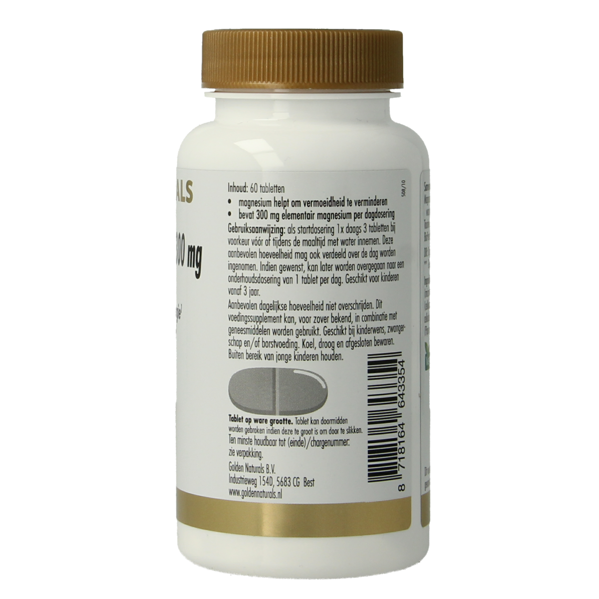 Golden Naturals Magnesium bisglycinaat 300mg 60.00 Tabletten