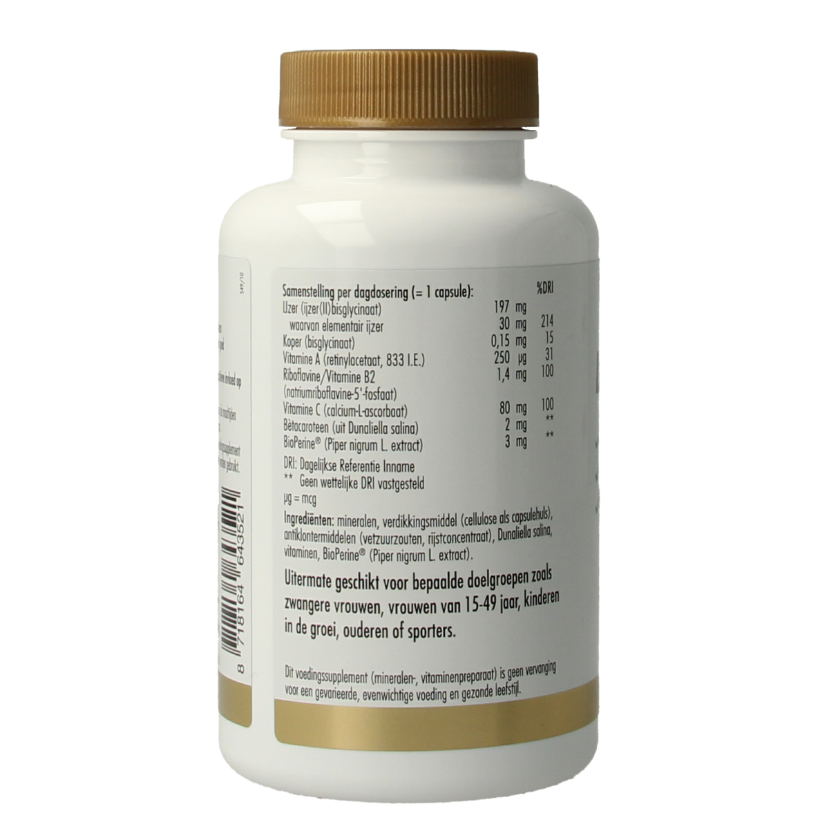 Golden Naturals IJzer bisglycinaat plus 60.00 Vegetarische capsules