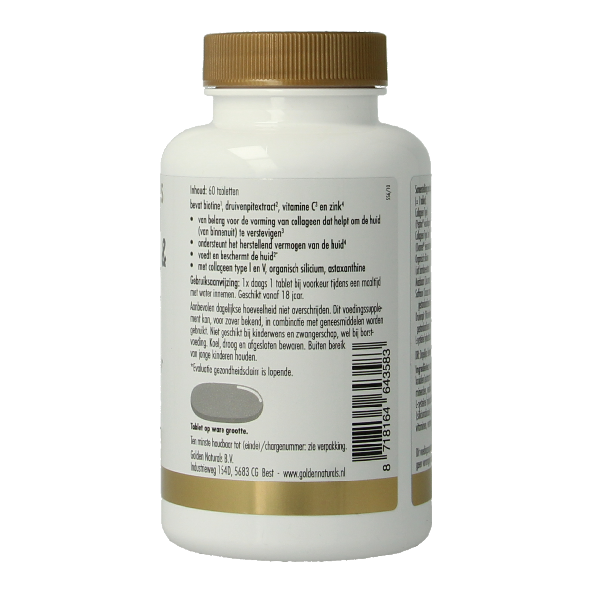 Golden Naturals Collageen & hyaluronzuur 60.00 Tabletten