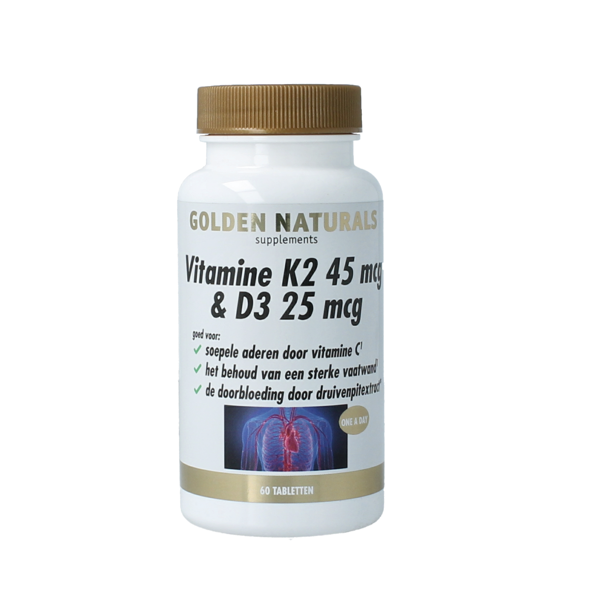 Golden Naturals Vitamine K2 45mcg & D3 25mcg 60.00 Tabletten