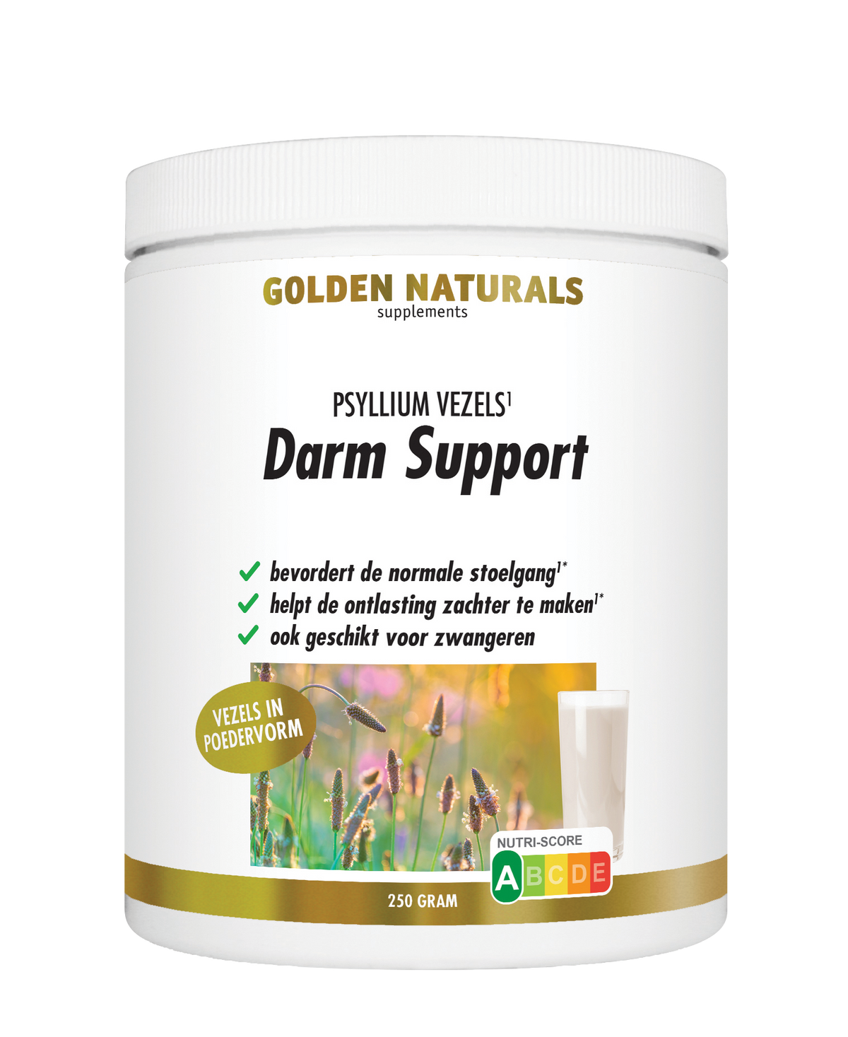 Golden Naturals Darm support psyllium vezels 250.00 Gram