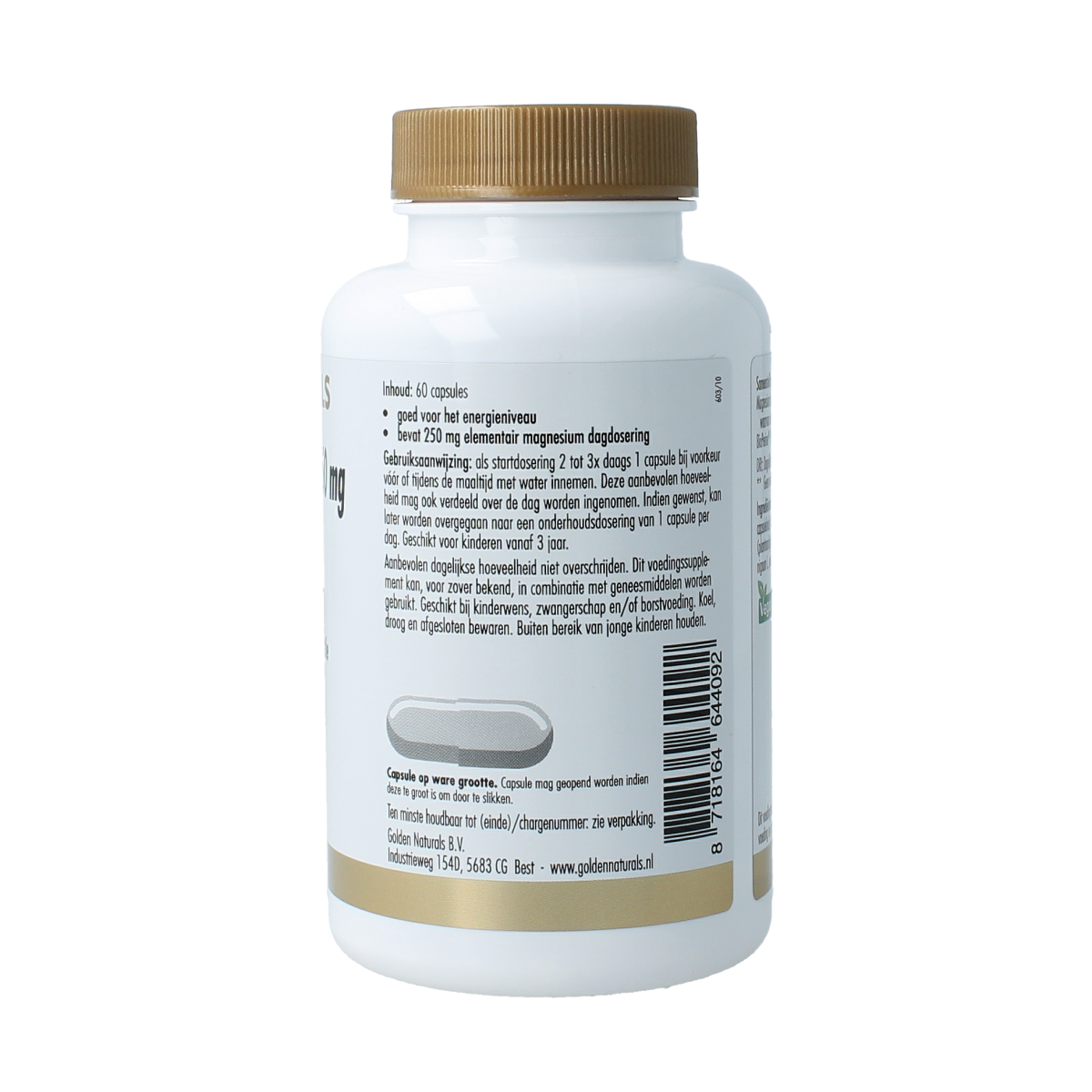 Golden Naturals Magnesium bisglycinaat 250mg 60.00 Vegetarische capsules