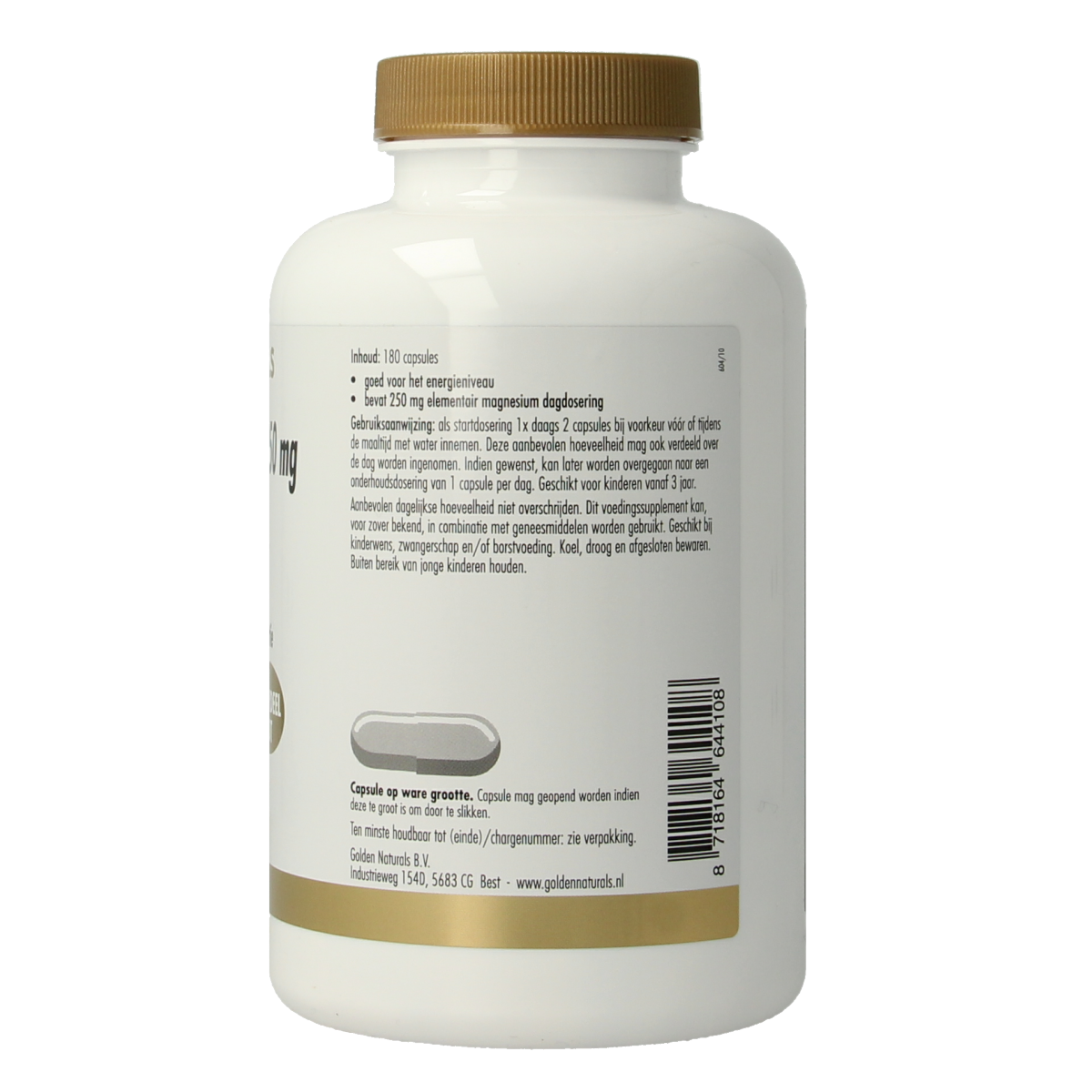 Golden Naturals Magnesium bisglycinaat 250mg 180.00 Vegetarische capsules