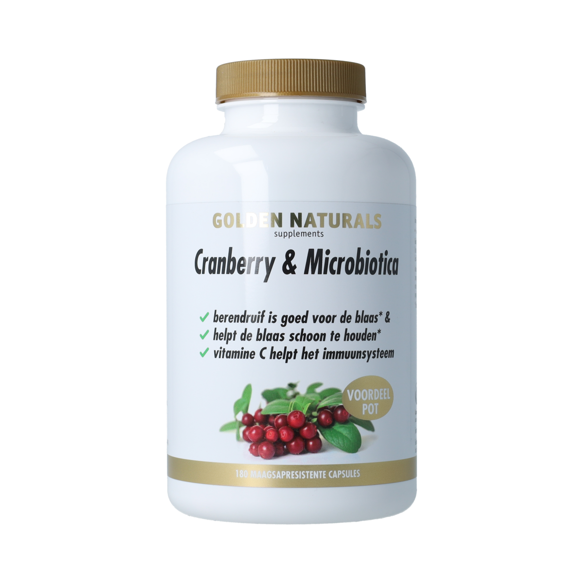 Golden Naturals Cranberry & Microbiotica 180.00 Vegetarische capsules