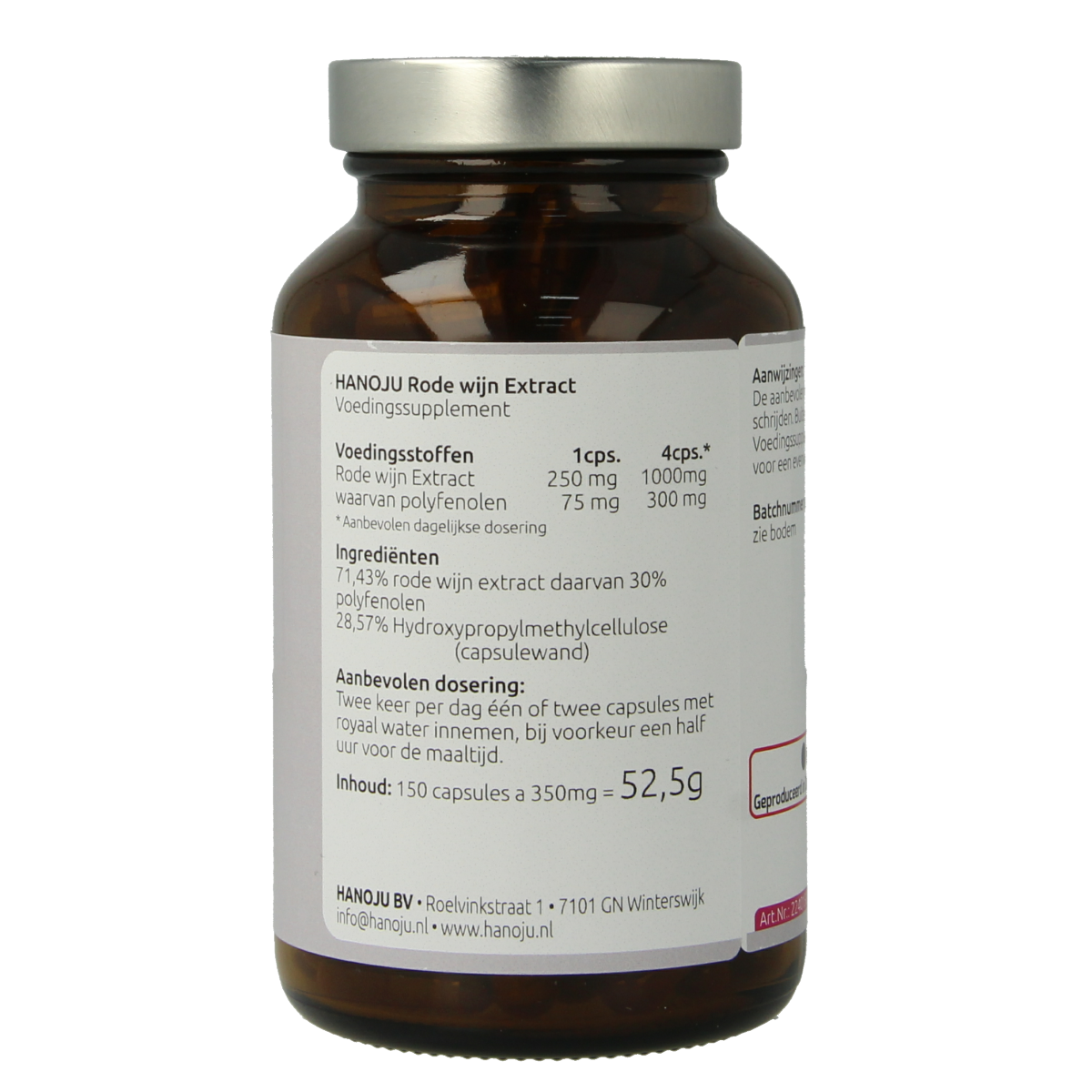 Hanoju Rode wijn extract 250mg 150.00 Vegetarische capsules