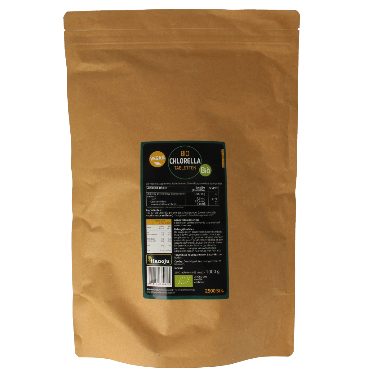 Hanoju Bio chlorella tabletten papier zak 2500.00 Tabletten