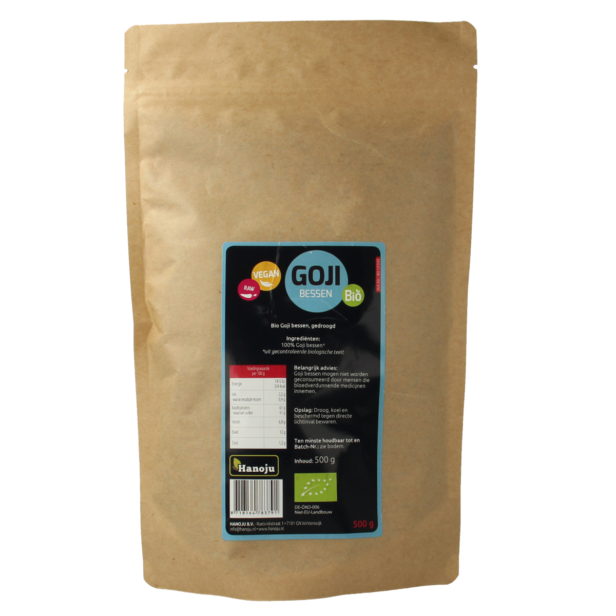 Hanoju Goji bessen zongedroogd bio 500.00 Gram