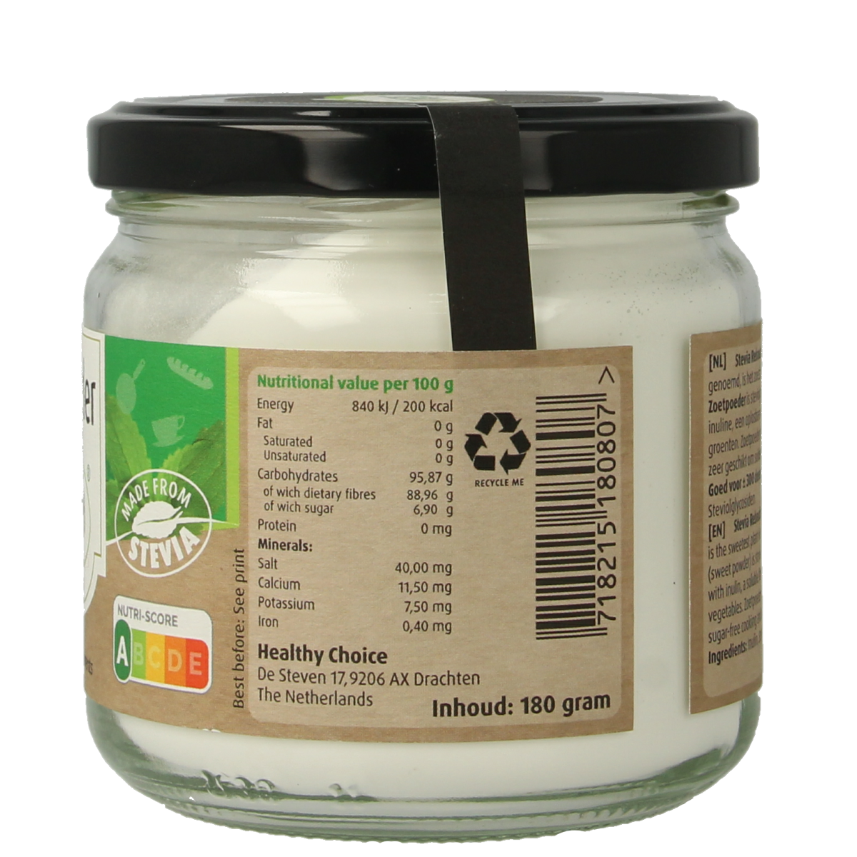 SteviJa Zoetpoeder - pot stevia 180.00 Gram