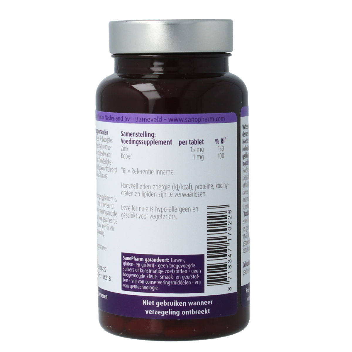 SanoPharm Zink 15mg & koper 1mg 60.00 Tabletten