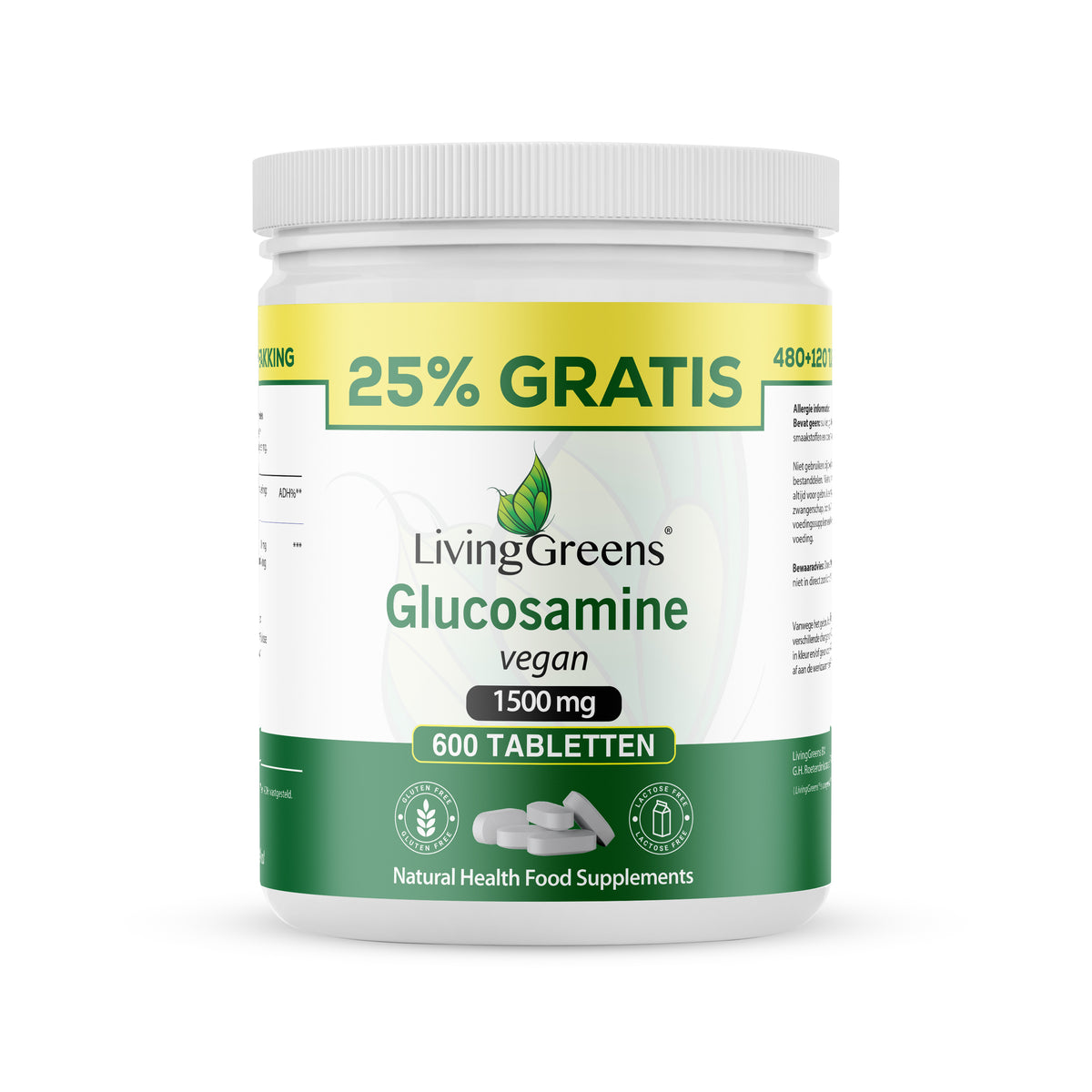 Livinggreens Glucosamine vegan voordeelverpakking 600.00 Tabletten