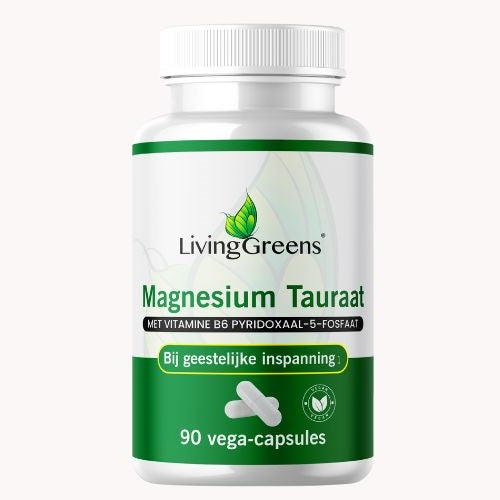 Livinggreens Magnesium tauraat + vitamine B6 90.00 Vegetarische capsules