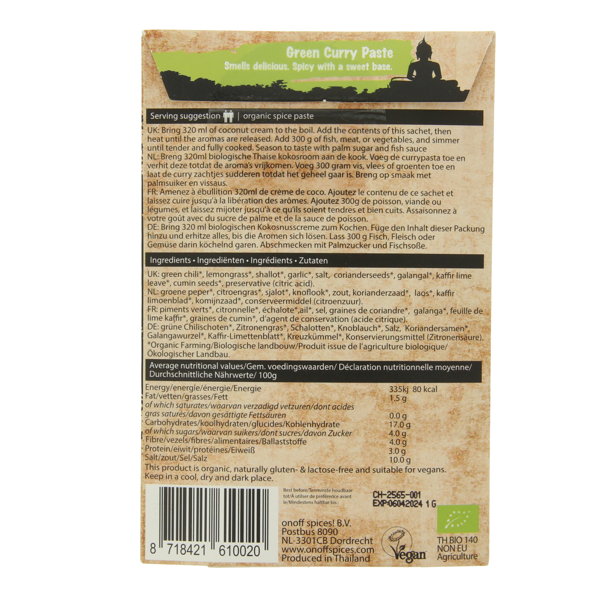 Onoff Thaise groene currypasta bio 50.00 Gram