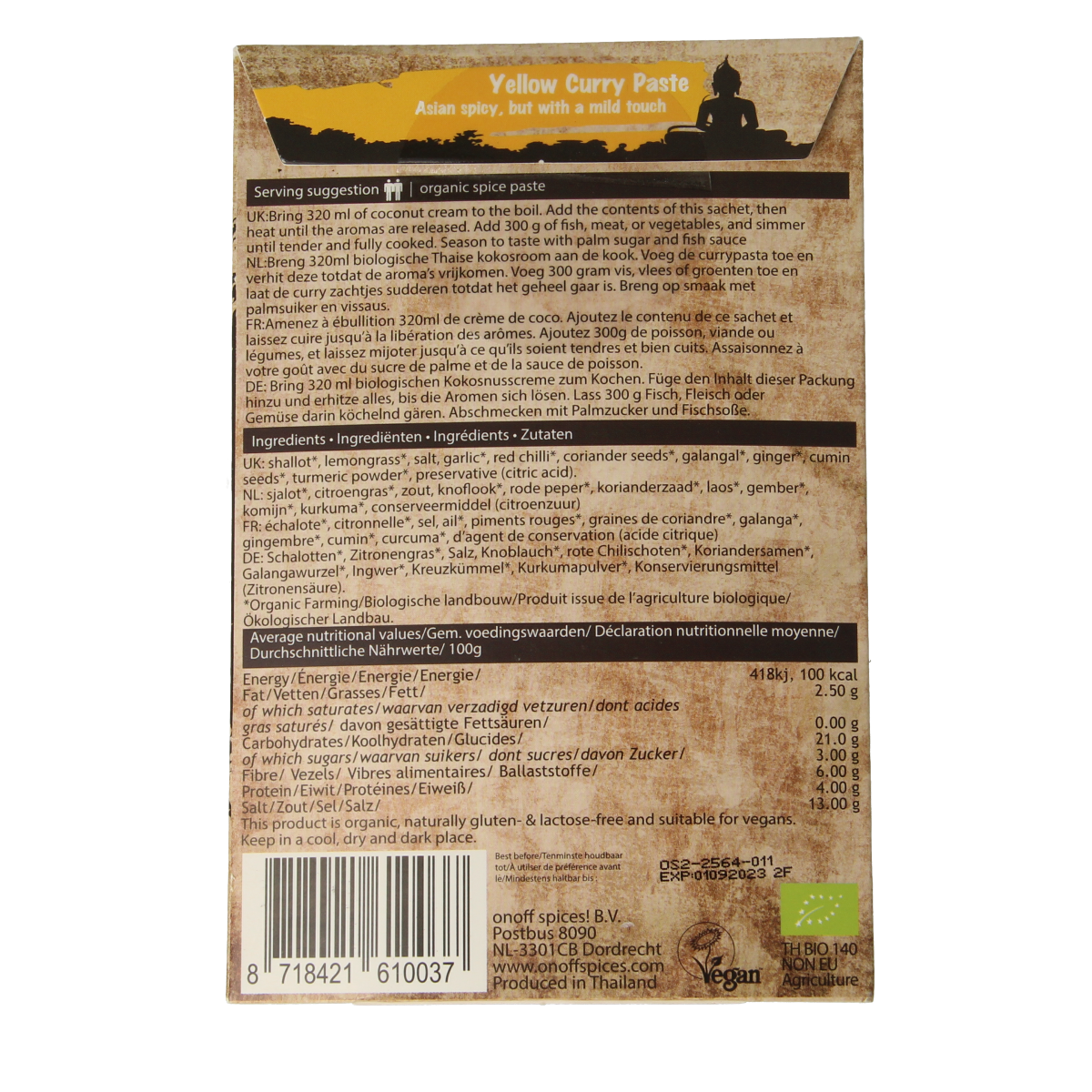 Onoff Thaise gele currypasta bio 50.00 Gram