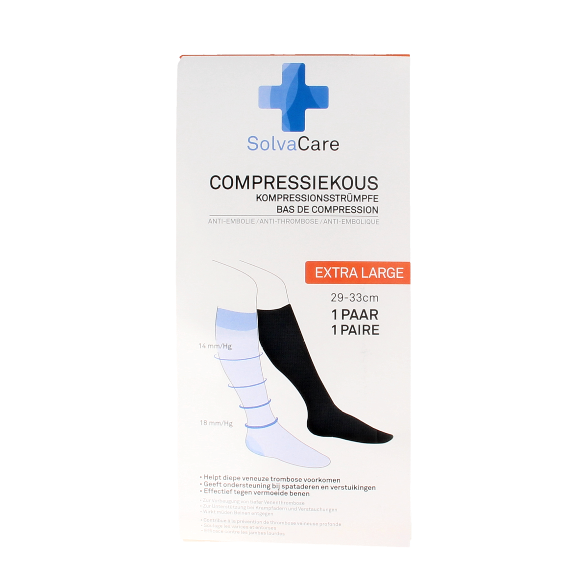Solvacare Compressiekous zwart XL 29 - 33 cm 1.00 Paar