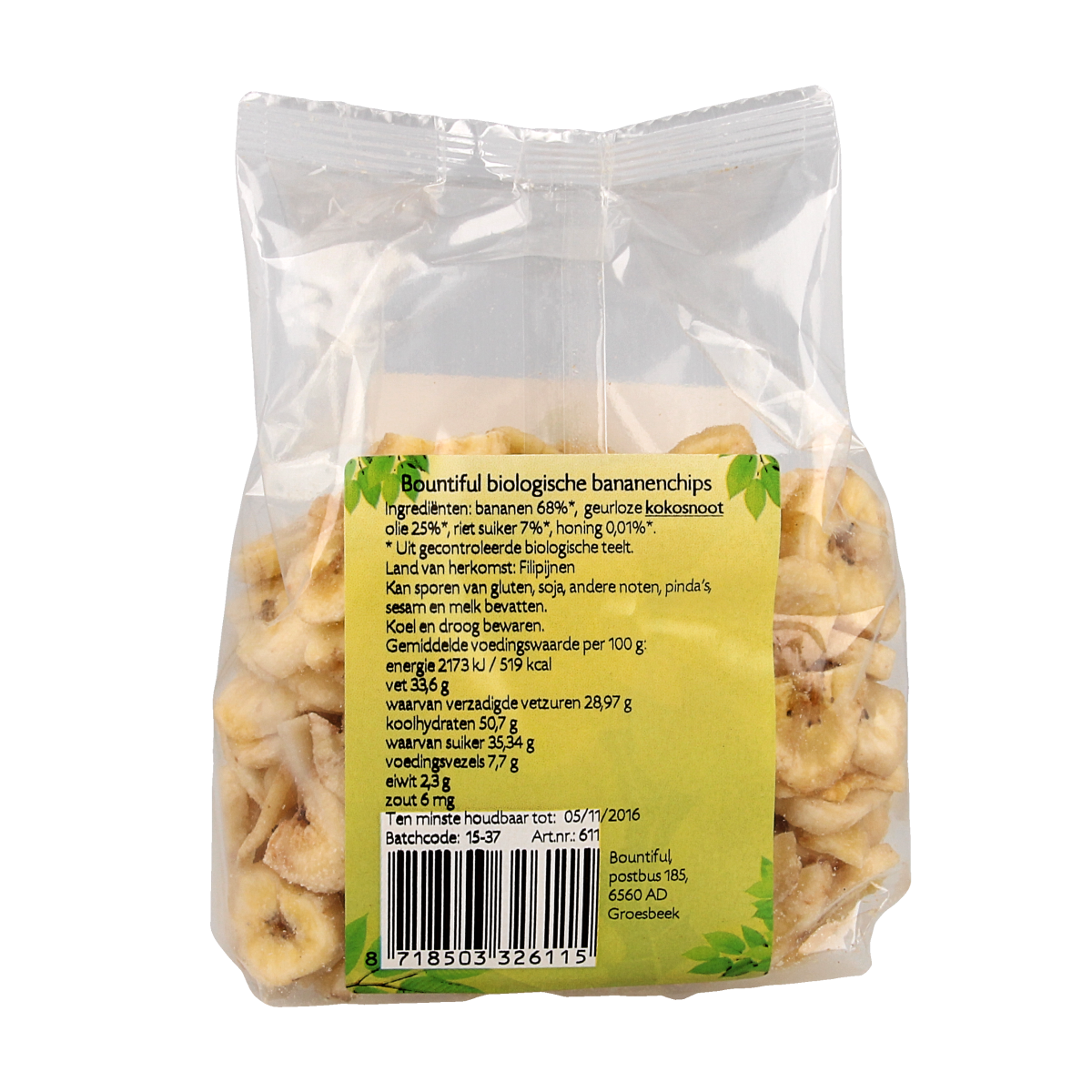 Bountiful Bananen chips bio 200.00 Gram