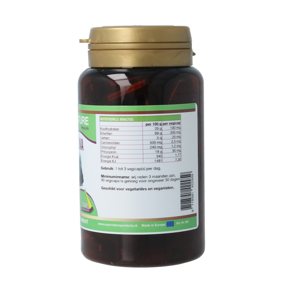 SNP Spirulina 500mg puur 90.00 Vegetarische capsules