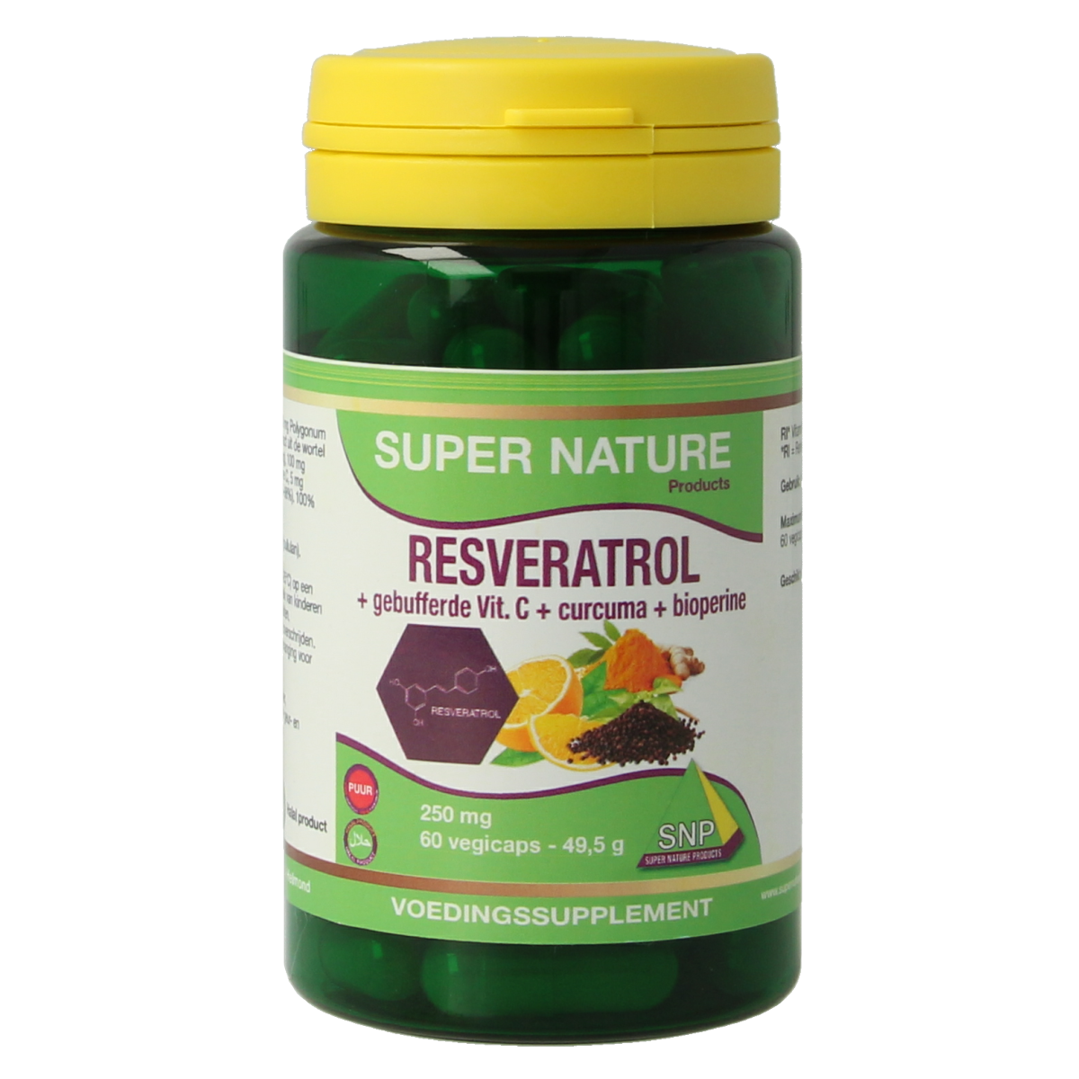 SNP Resveratrol curcuma gebufferd vit C bioperine puur 60.00 Vegetarische capsules