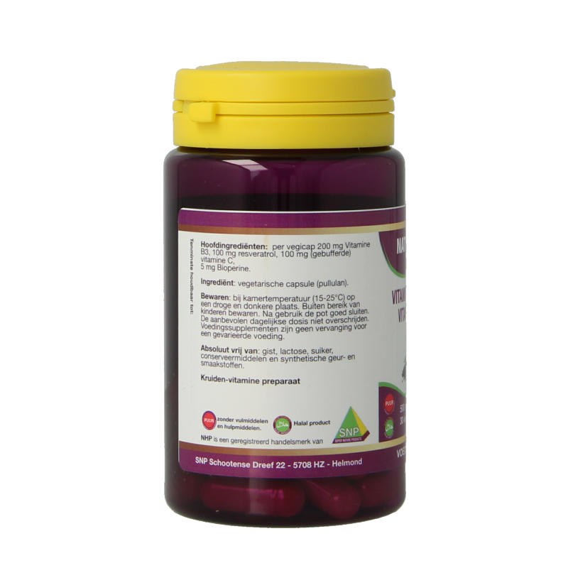 NHP Vit B3 Resveratrol vitamine C bioperine 30 Vegetarische capsules