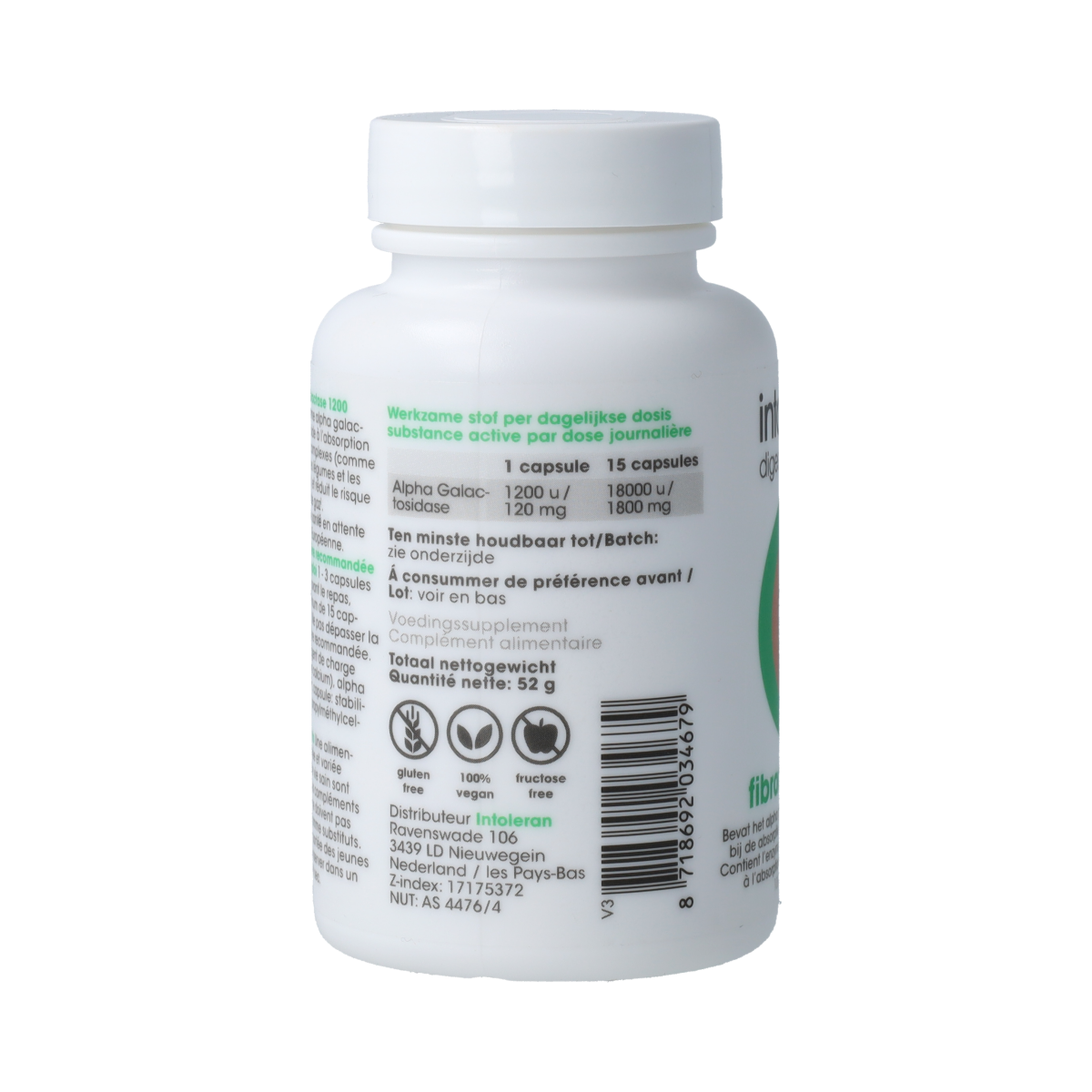 Intoleran Fibractase 1200 108.00 Vegetarische capsules