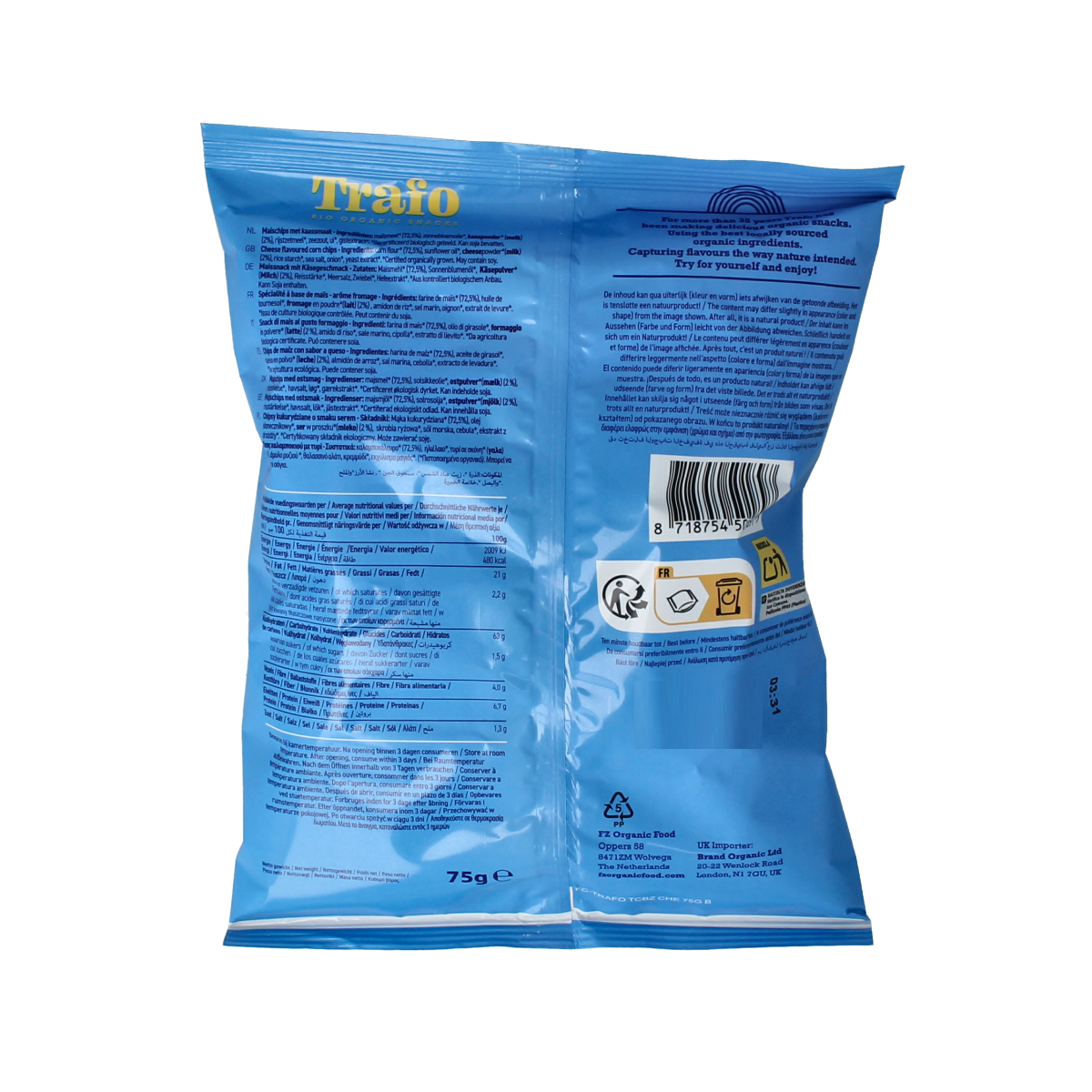 Trafo Tortilla chips nacho bio 75.00 Gram