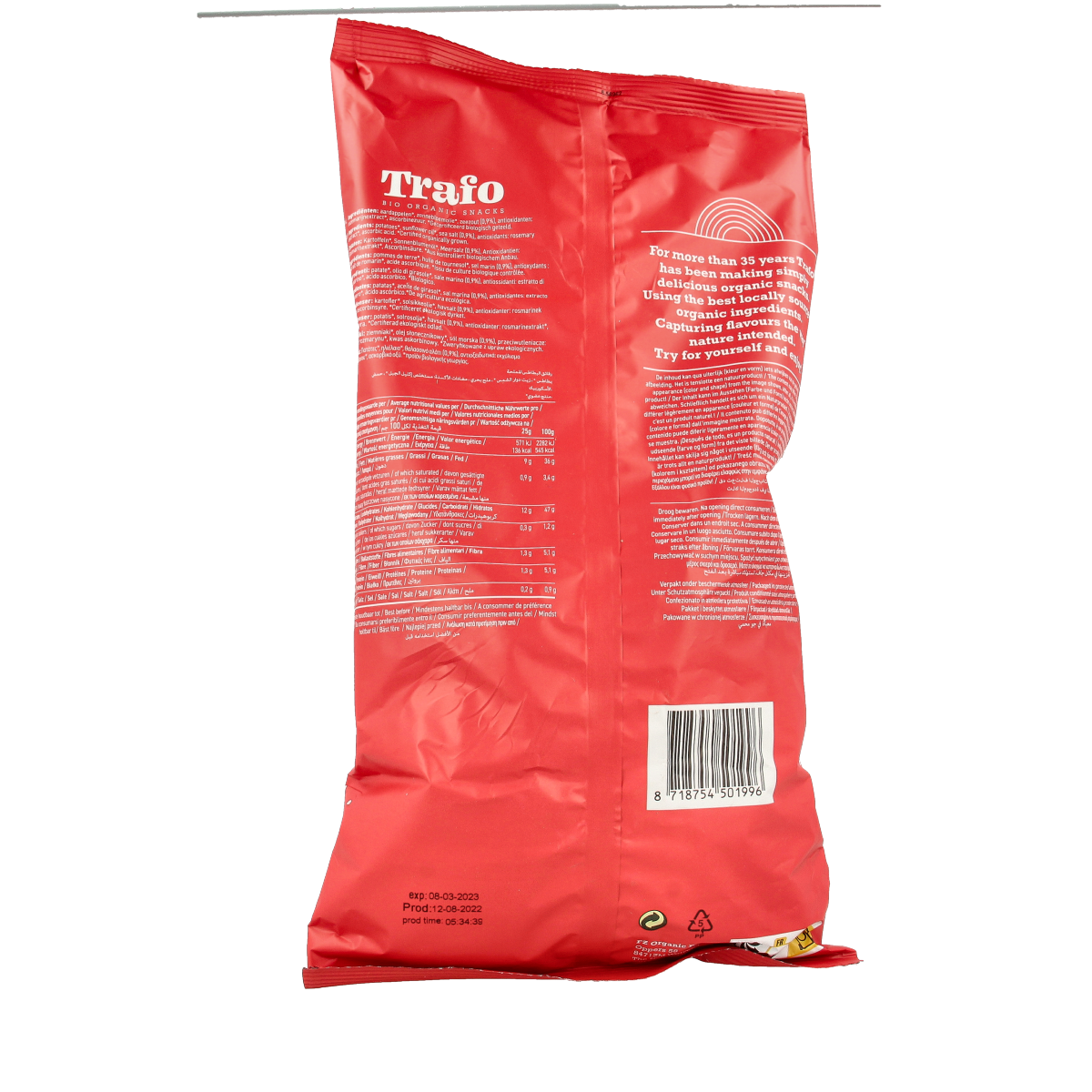 Trafo Ribbelchips gezouten bio 125.00 Gram