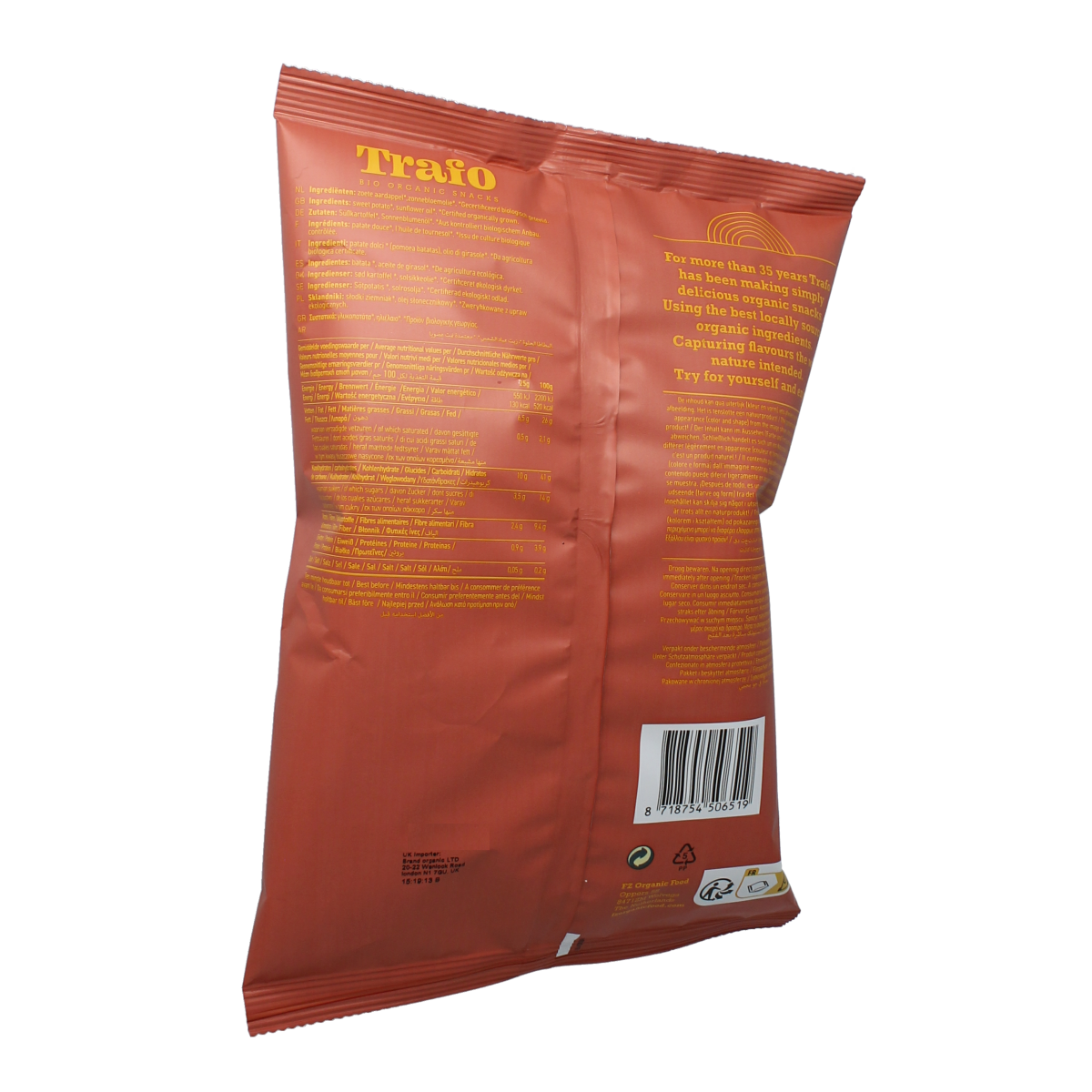 Trafo Chips zoete aardappel bio 80.00 Gram