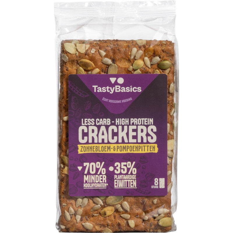 TastyBasics Low carb-high protein crackers zonnebl/pompoenpit 200.00 Gram