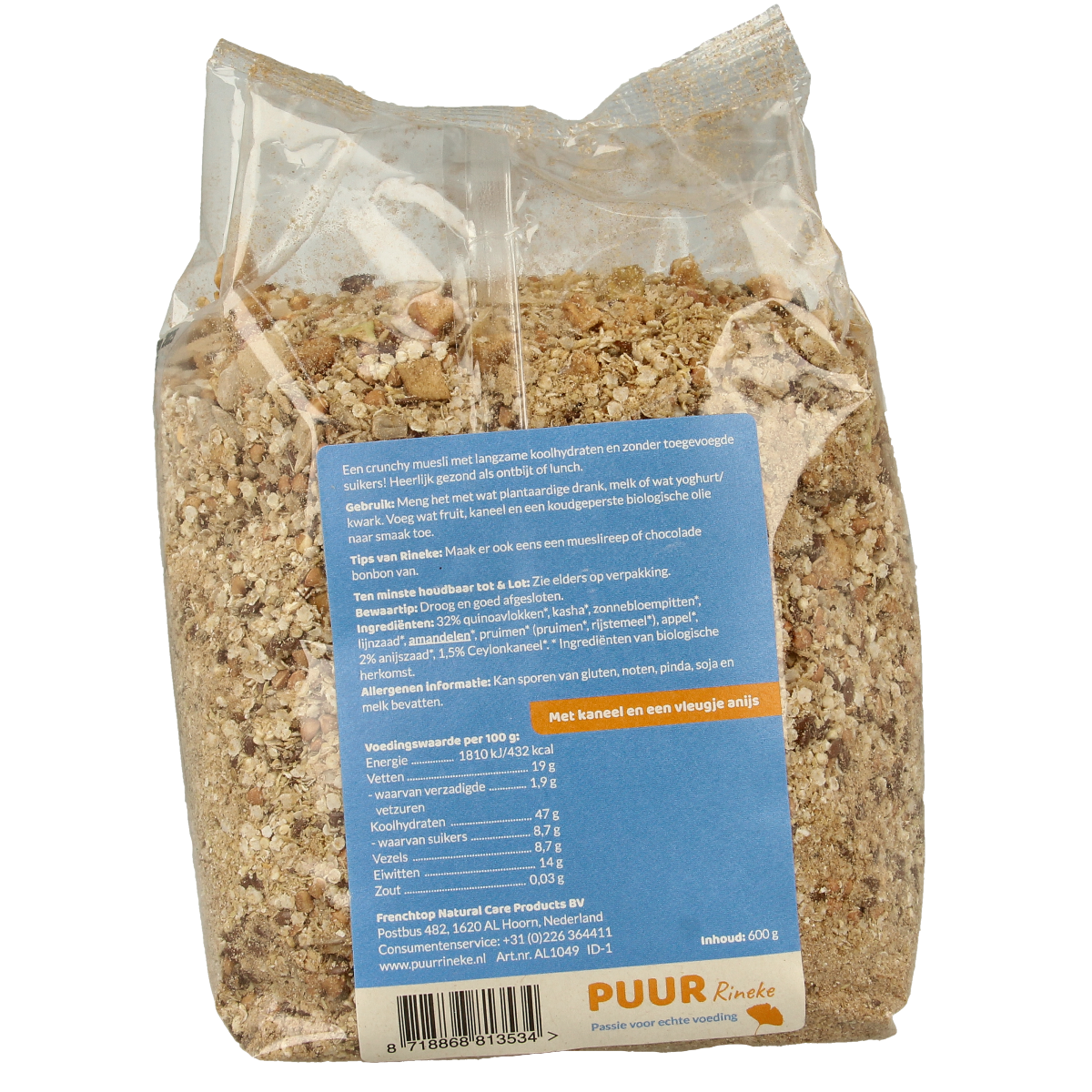 Puur Rineke Quinoa muesli bio 600.00 Gram