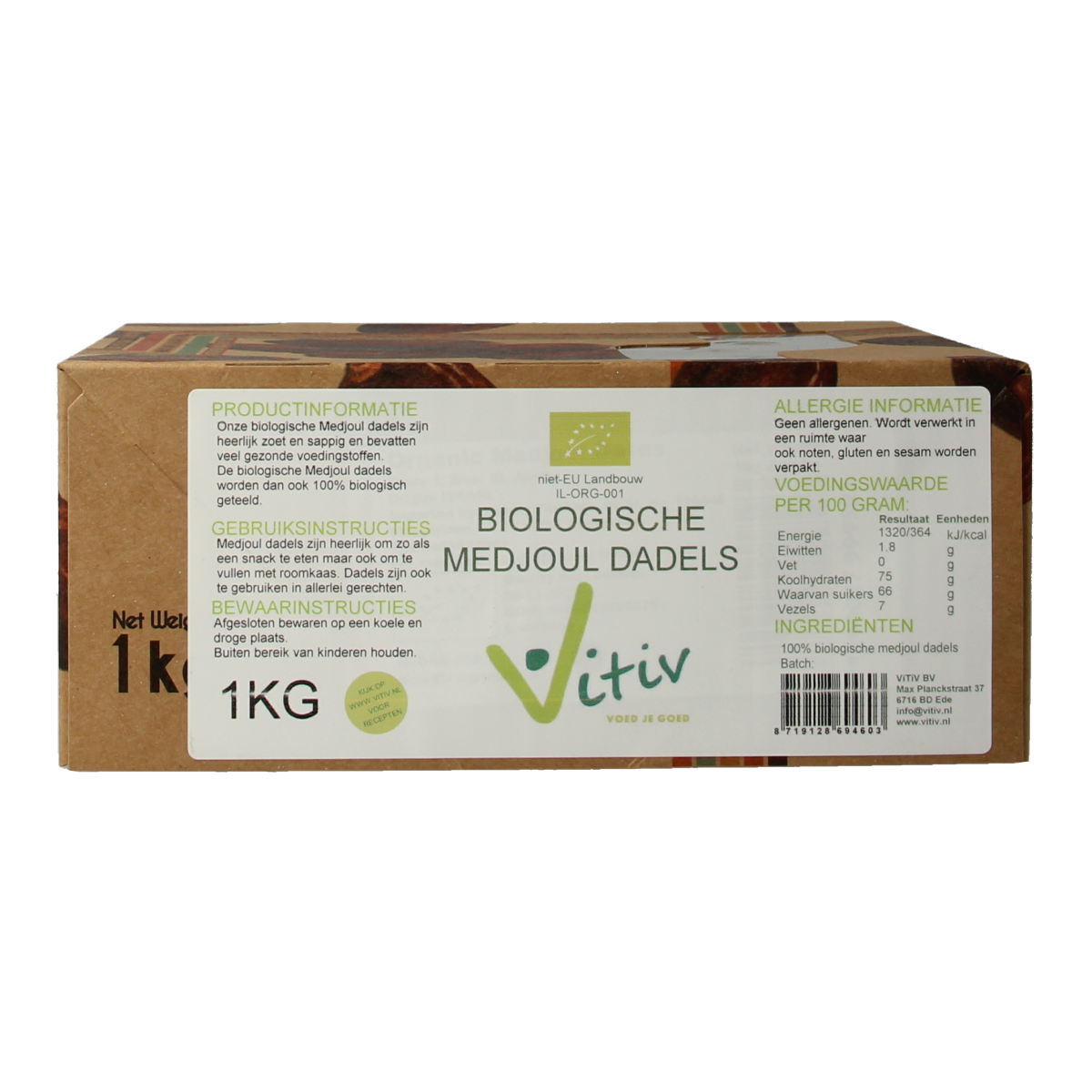 Vitiv Dadels medjoul doosje bio 1.00 Kilogram