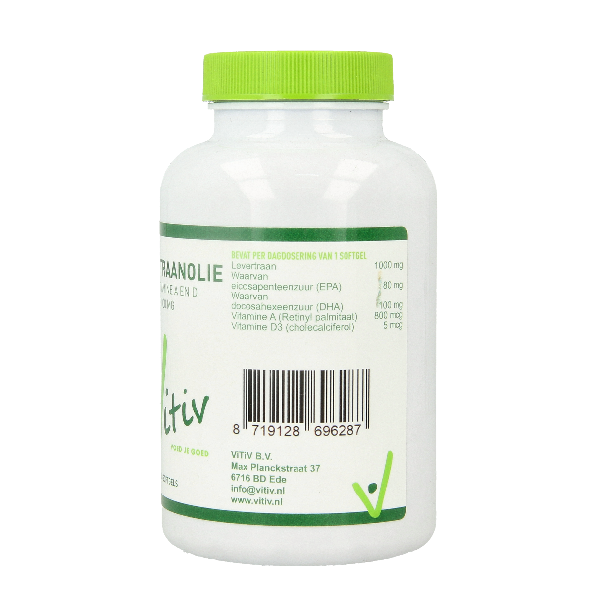 Vitiv Levertraanolie 1000mg vitamine A D 100.00 Softgels
