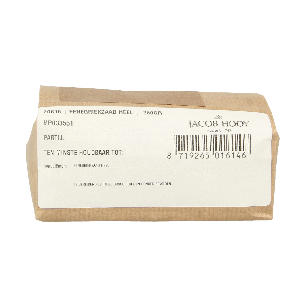 Jacob Hooy Fenegriekzaad heel 250.00 Gram
