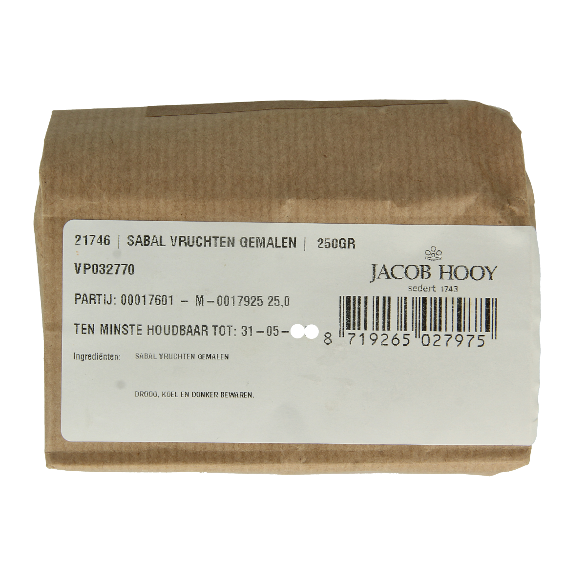 Jacob Hooy Sabal vruchten/zaagpalmbessen gemalen 250.00 Gram