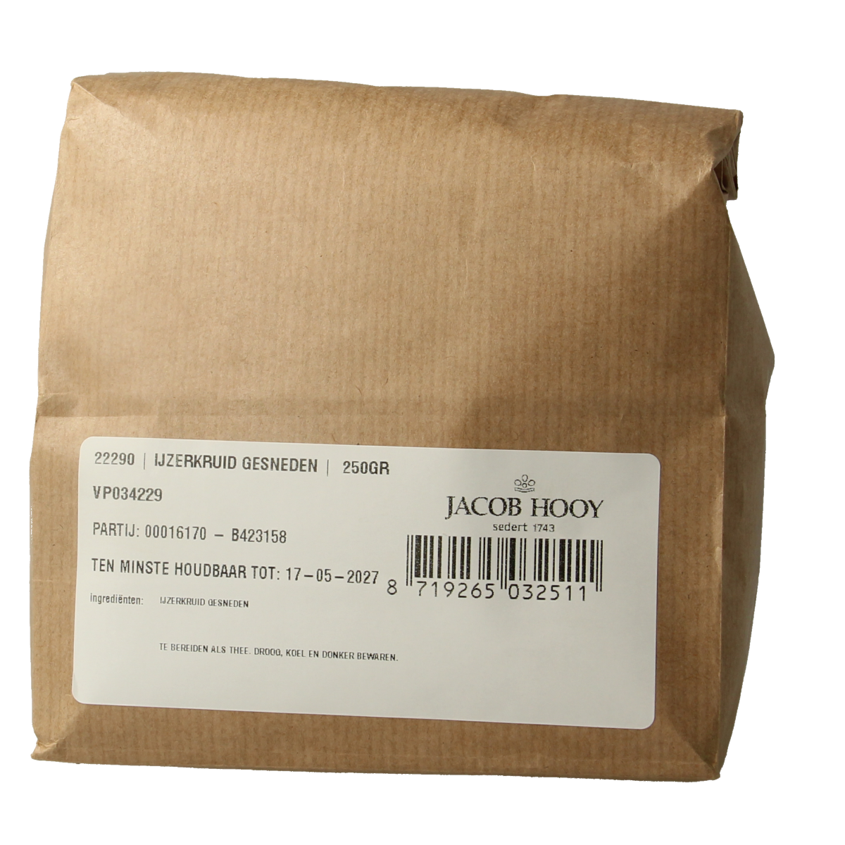 Jacob Hooy IJzerkruid gesneden 250.00 Gram