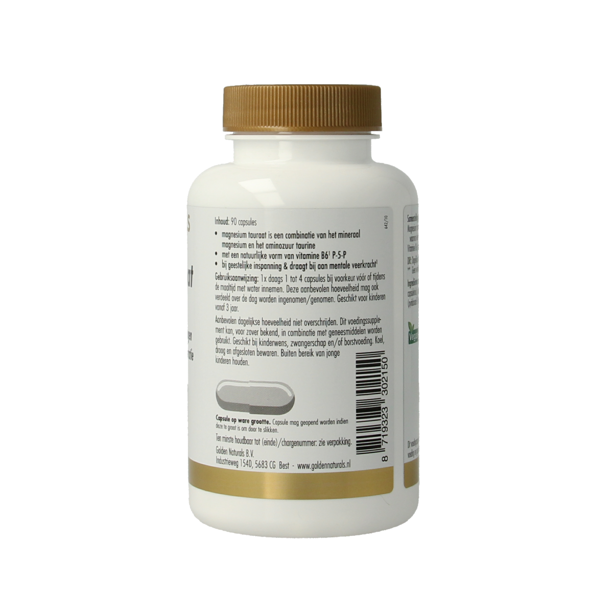 Golden Naturals Magnesium tauraat 90.00 Vegetarische capsules