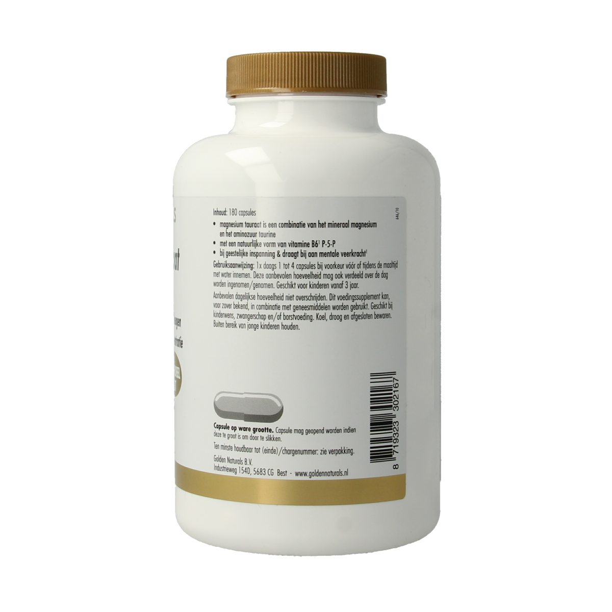 Golden Naturals Magnesium tauraat 180.00 Vegetarische capsules