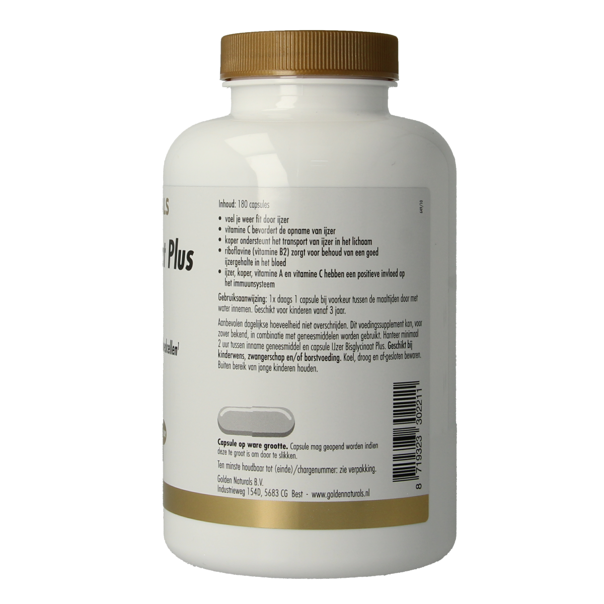 Golden Naturals IJzer bisglycinaat plus 180.00 Vegetarische capsules