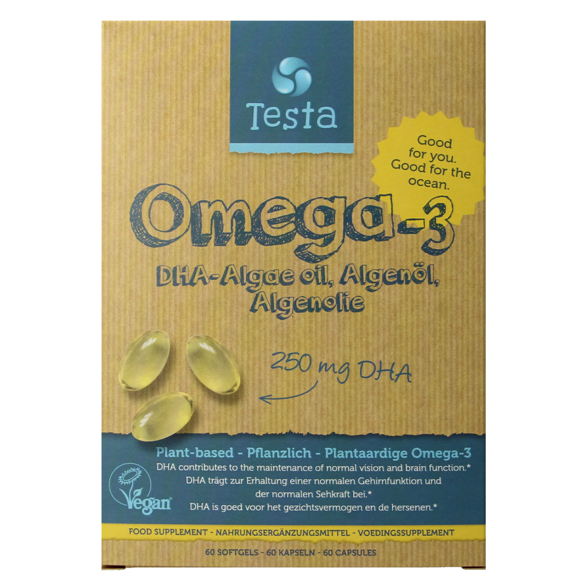 Testa Omega 3 algenolie 250mg DHA vegan NL/DE/EN 60.00 Vegetarische capsules