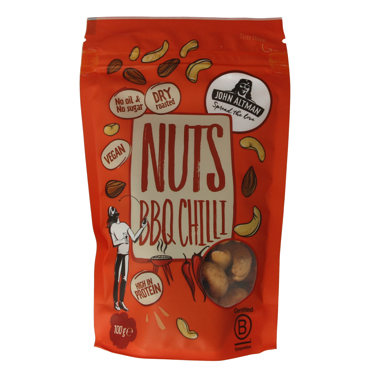 John Altman Dry roasted mixed nuts BBQ chilli 100.00 Gram