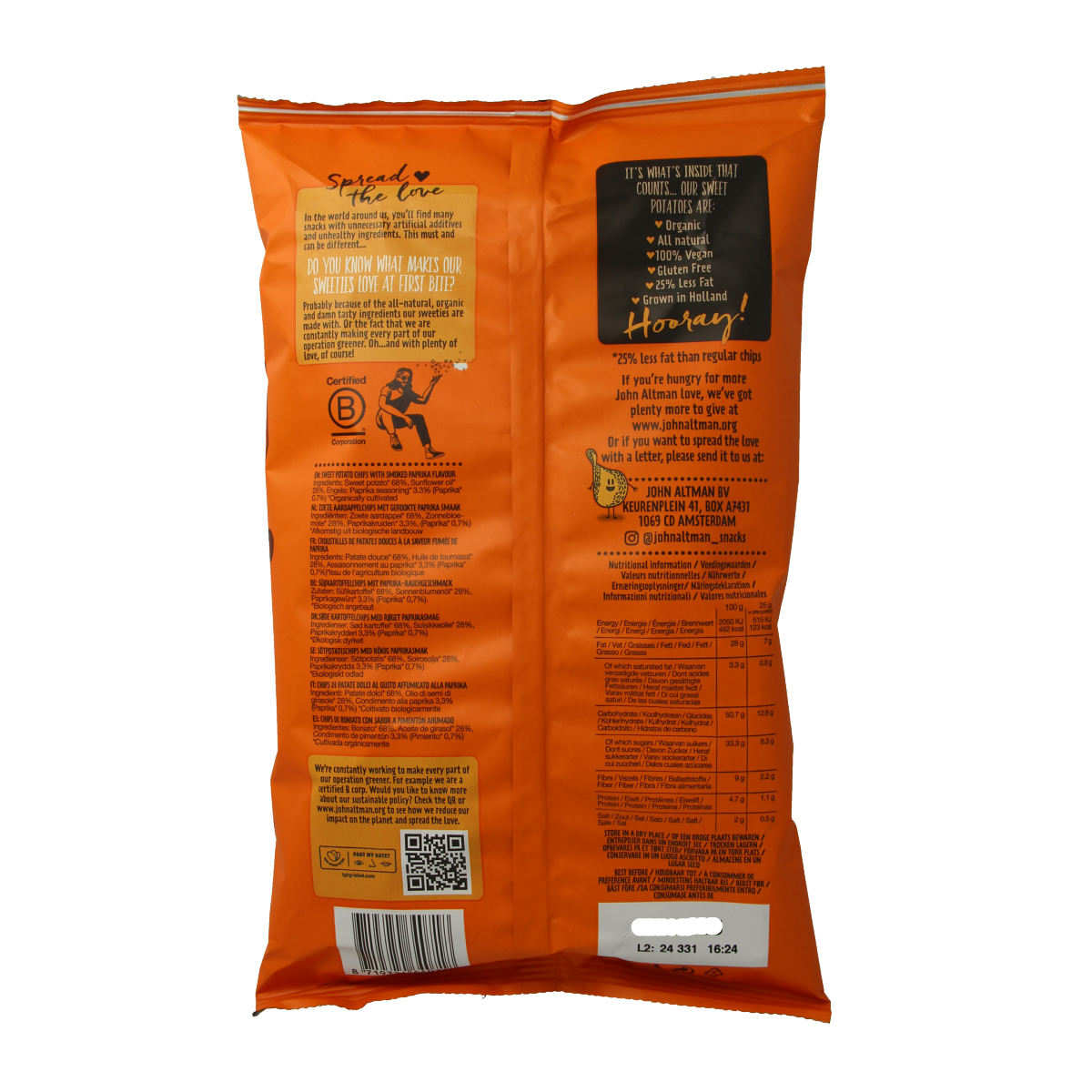 John Altman Zoete aardappel chips paprika bio 90.00 Gram