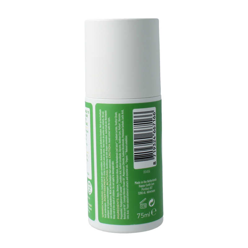 Happy Earth Pure deodorant roll-on cucumber matcha 75 Milliliter