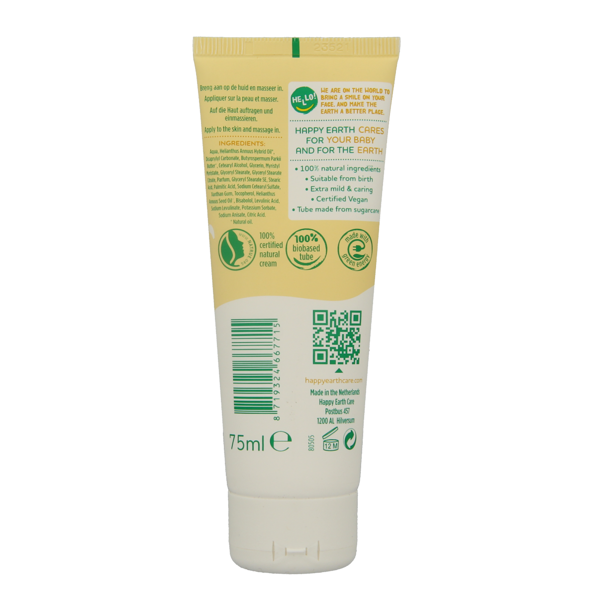 Happy Earth Voedende creme voor baby & kids 75.00 Milliliter