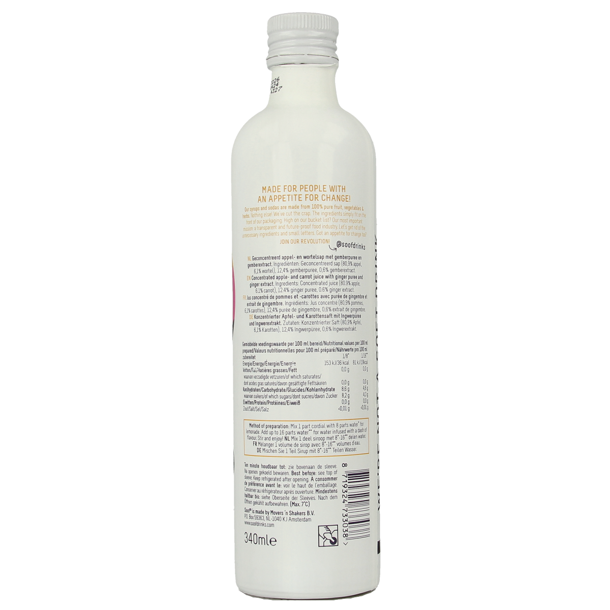 Soof Drinks Siroop wortel gember & appel 340.00 Milliliter